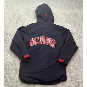 Tommy Hilfiger Coat Youth XL Vintage Y2K Jacket Spell Out Back Blue‎ Streetwear